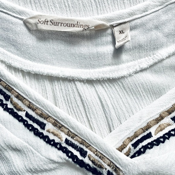 SOFT SURROUNDINGS | Bohemian Balloon Sleeve White Embroidered Tunic Blouse Sz L - Picture 6 of 8